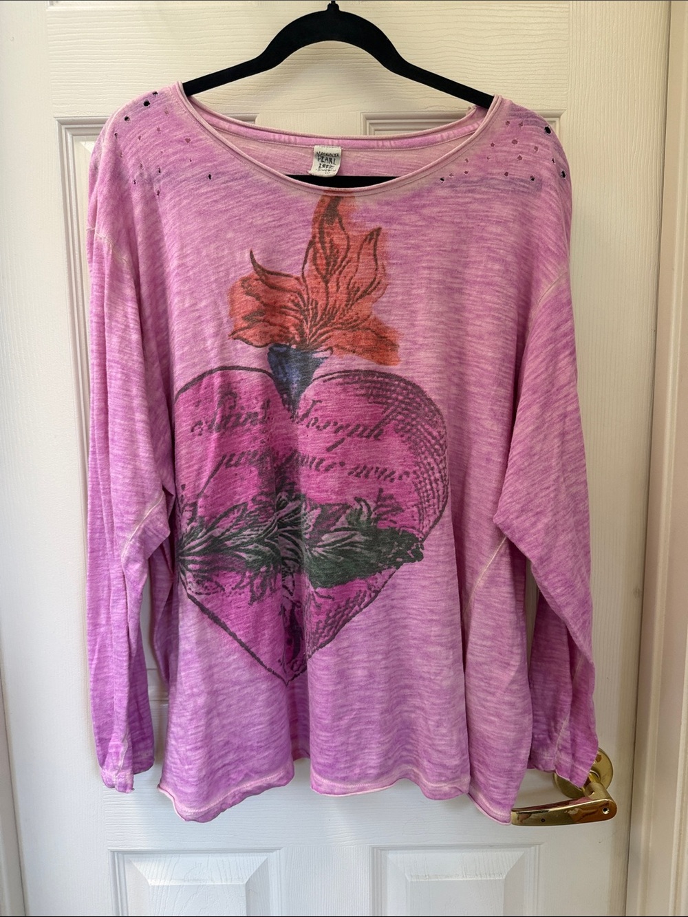 Magnolia Pearl Heathered Pink Floral Heart Long Sleeve Top